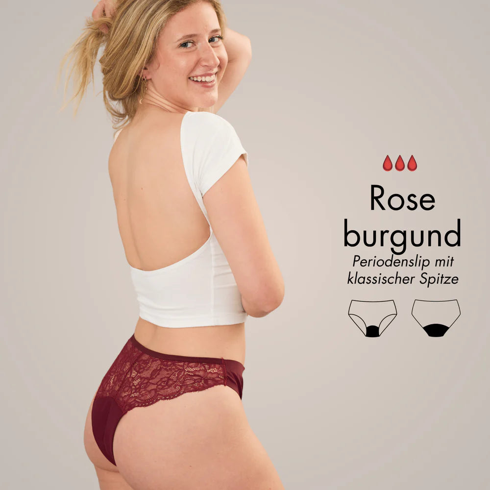 Rose burgund - Periodenslip mit klassischer Spitze