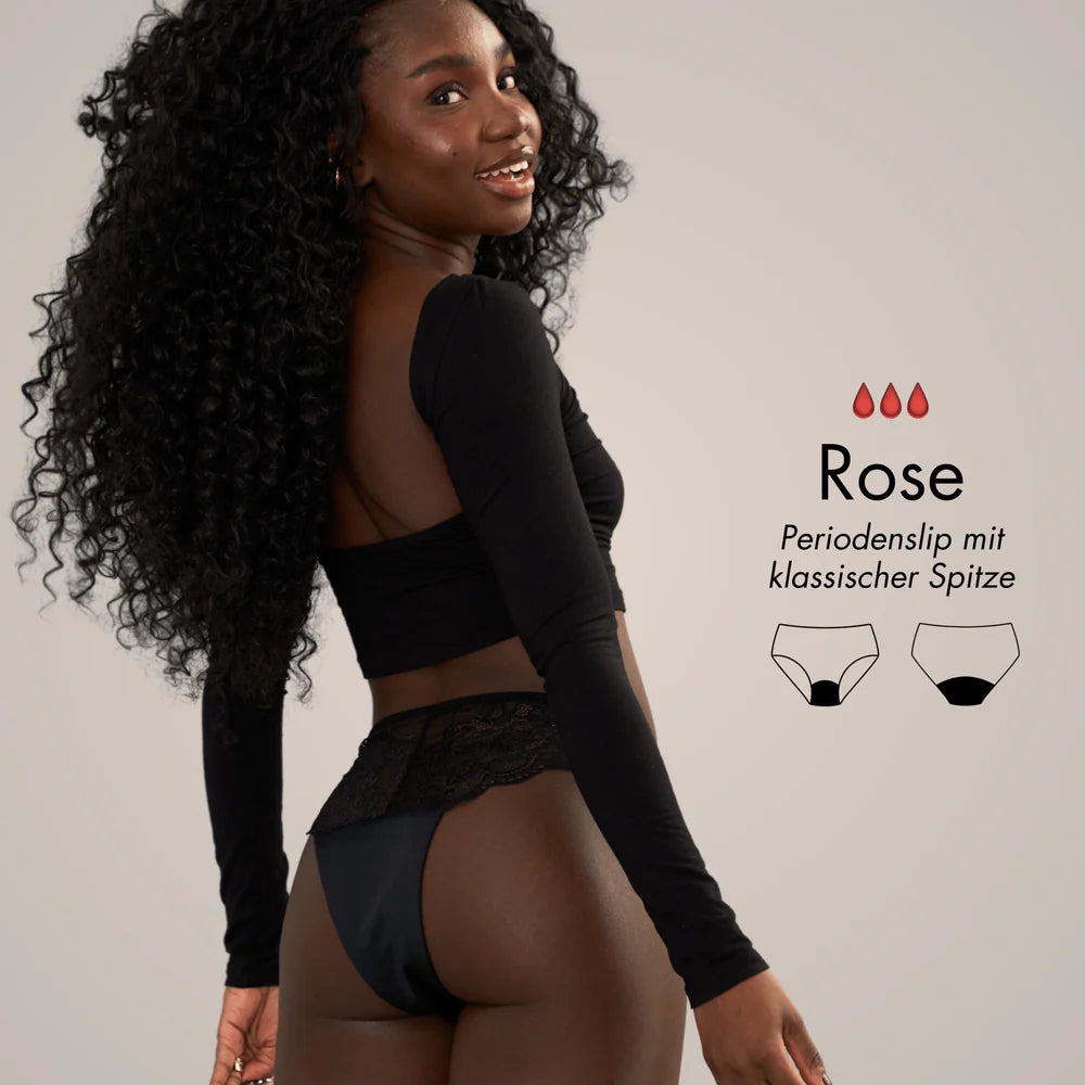 Rose - Periodenslip mit klassischer Spitze