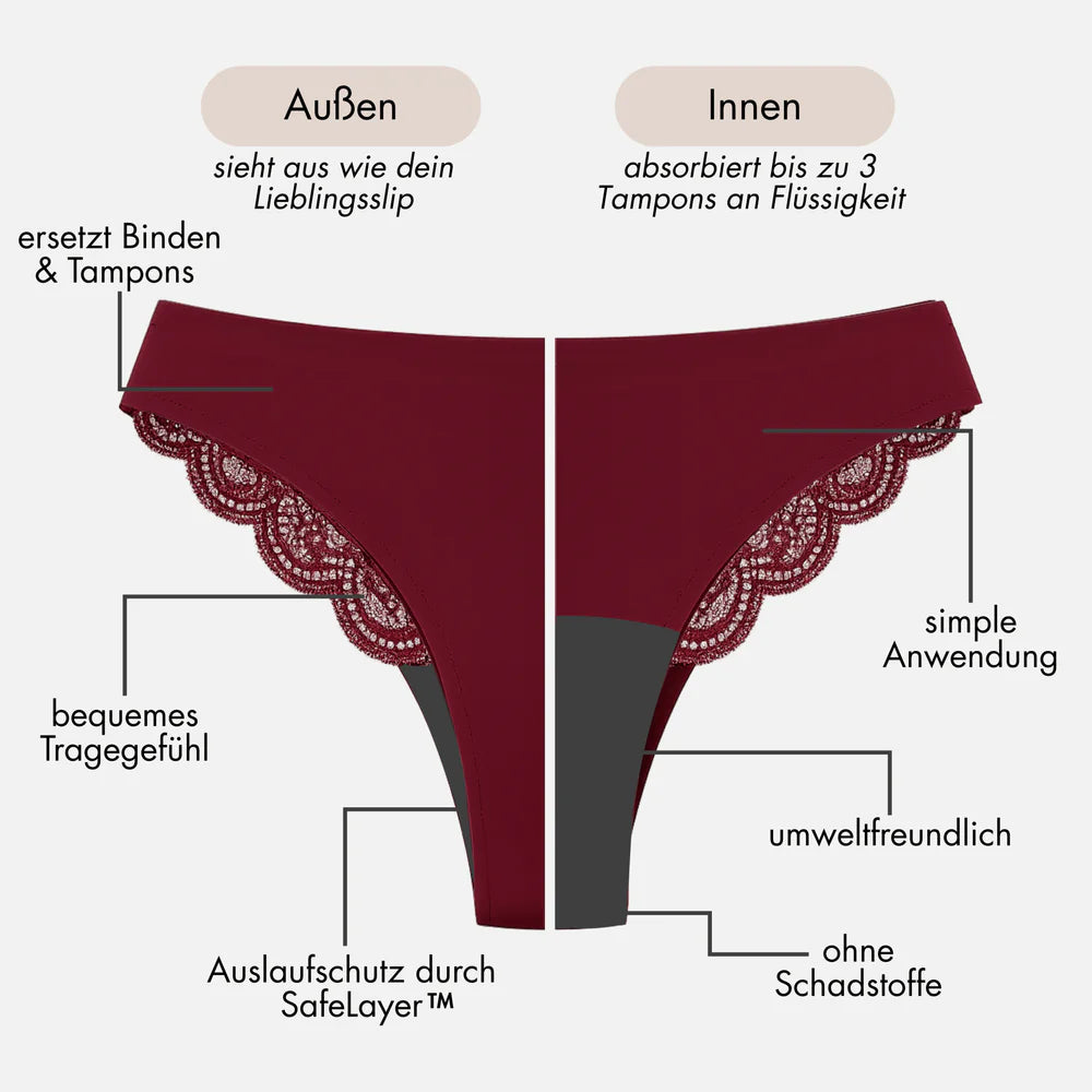 Rose burgund - Periodenslip mit klassischer Spitze